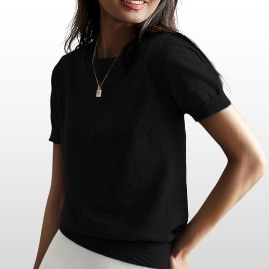 LENY™ - Relaxed Fit Short Sleeve Round Neck Knit Top