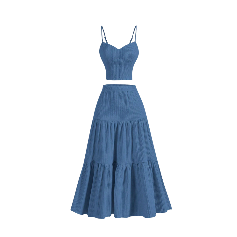 AVINA™ – Solid Crop Cami Top & A-line Skirt Two-Piece Set