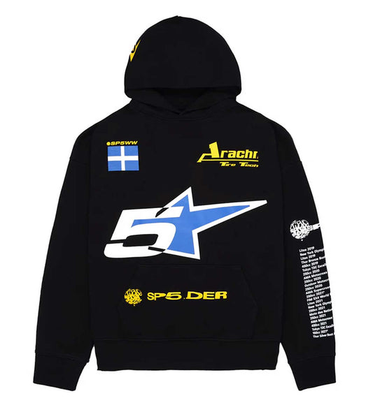 Sp5der Pit Crew Oversized Hoodie Black