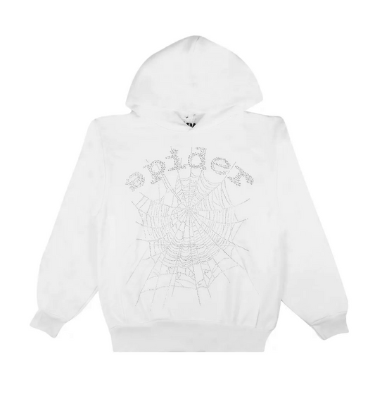 Sp5der OG Rhinestone Hoodie White